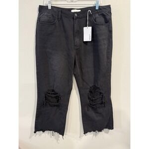 VERVET Los Angeles Women's Black Distressed Cropped Flare Jeans Size 32